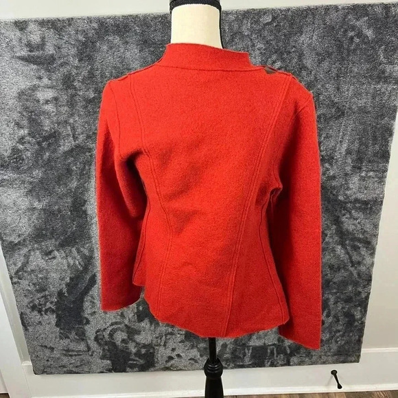 Eileen Fisher Wool Snap Cape Cardigan Jacket Red Orange Lagenlook Leather - Picture 6 of 12